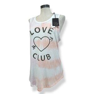CHASER Tank Top Sz L Love Club Heart w/ Arrow Tie Dye White Tank Top Y2K Cupid